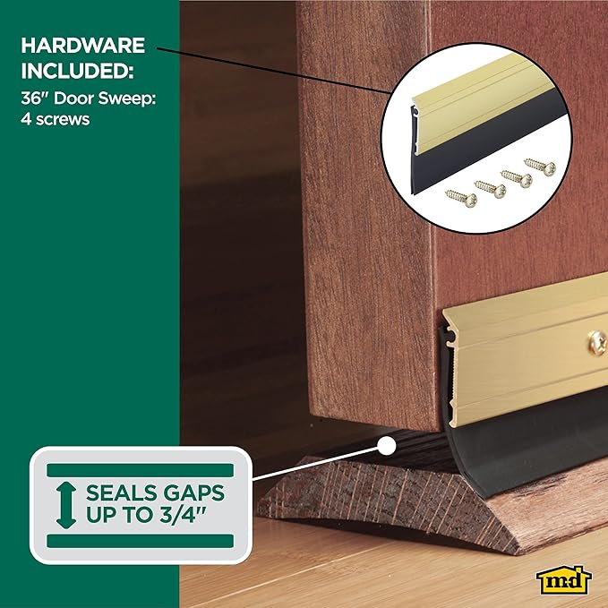 M-D Building Products 05744 All-Season Door Sweep, Heavy Duty Aluminum and Vinyl, Ideal for Residential & Commercial Use, Easy Installation, Ensure Comfort and Save Energy (36 Inch, Gold)