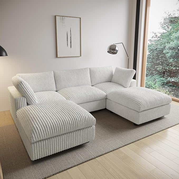 WJShome Cloud Couch Modular Sectional Sofa,118" Oversized U Shaped Couch with Ottoman,5 Seater Convertible Sofa,Comfy Plush Couches for Living Room,Covers Washable&Replaceable (White)