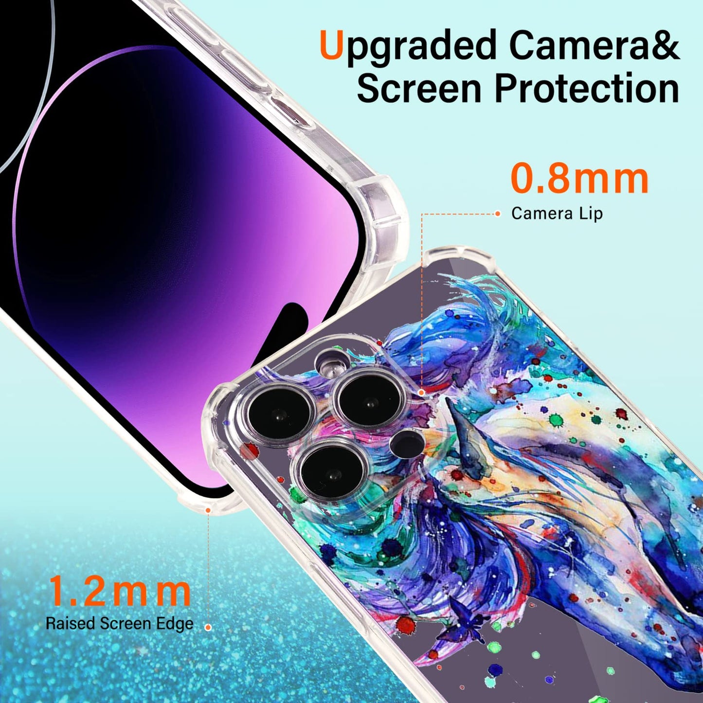 Roemary Purple Case For Iphone 11 With Blue Horse Design,Watercolor Pattern With Screen Protector [Buffertech 6.6 Ft Drop Impact
