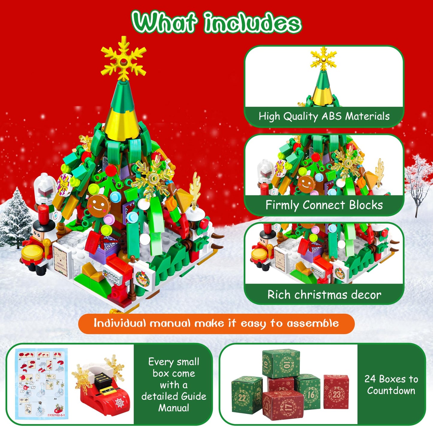 Advent Calendar 2025 Christmas Tree and Street Building Blocks Set for Toddler Kids Teen Adults, 24 Days 12-in-1 Christmas Countdown Advent Calendars for Boys Girls Women Men Holiday Gift Ideas