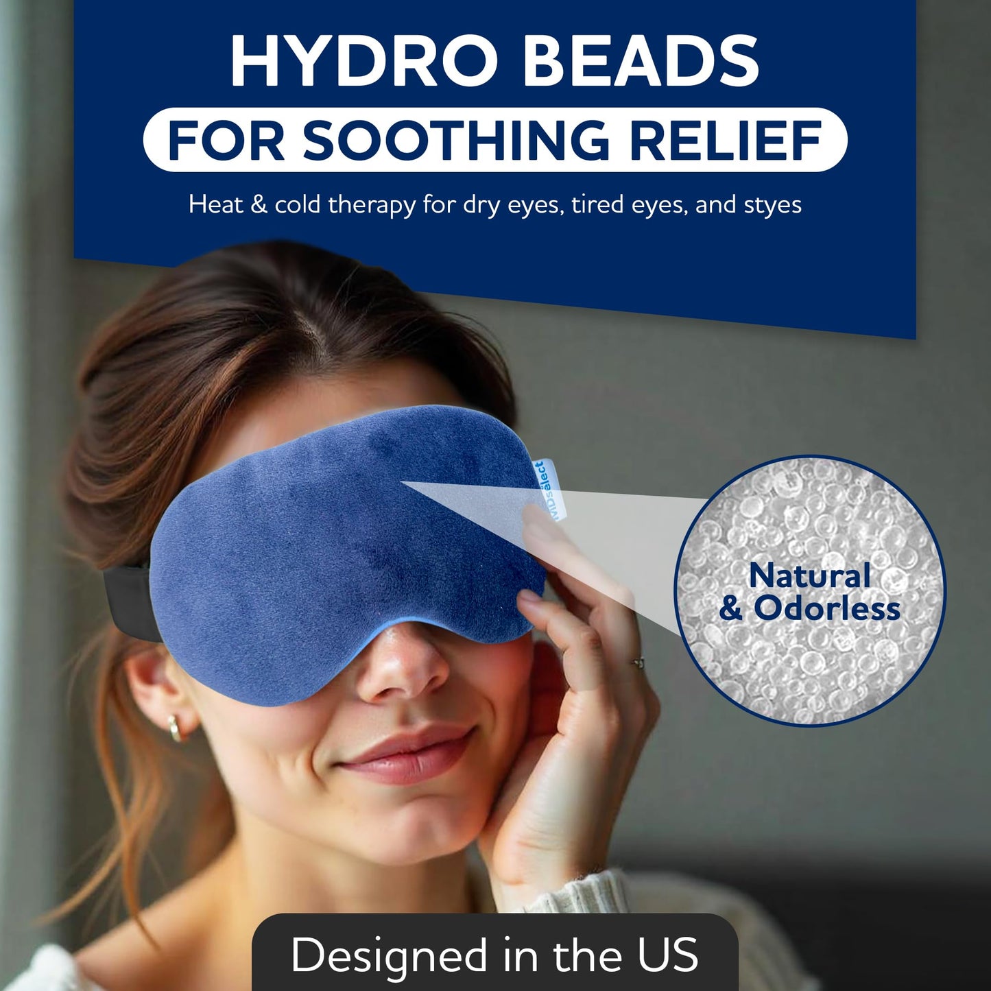 MDselect Microwavable & Freezable Hydro Beads Eye Mask - Warm & Cold Therapy for Dry Eyes, Styes, Blepharitis & Sinus Relief
