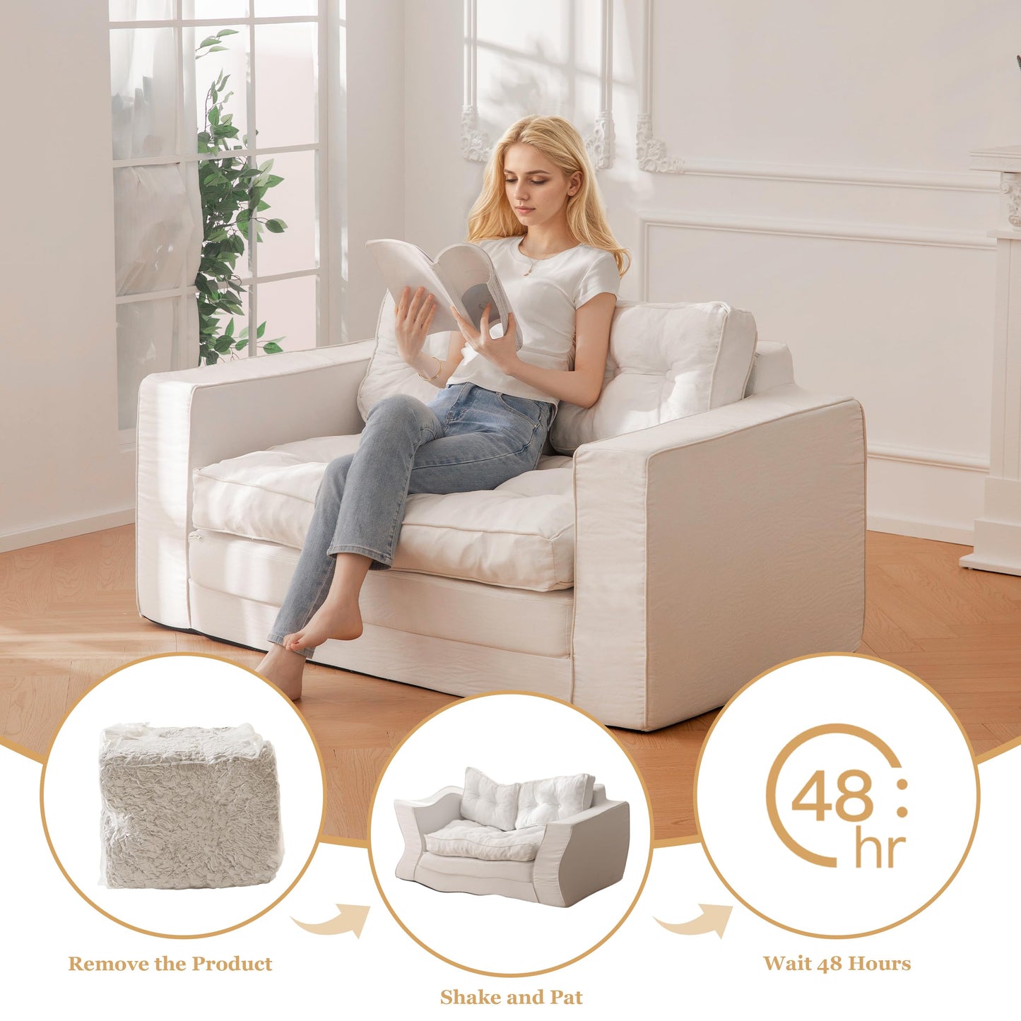 YOSHOOT Loveseat Sleeper Sofa,55" Convertible Sofa Bed Couch Futon Couches for Living Room,3-in-1 Pull Out Floor Couch with Reclining Backrest and Pillows