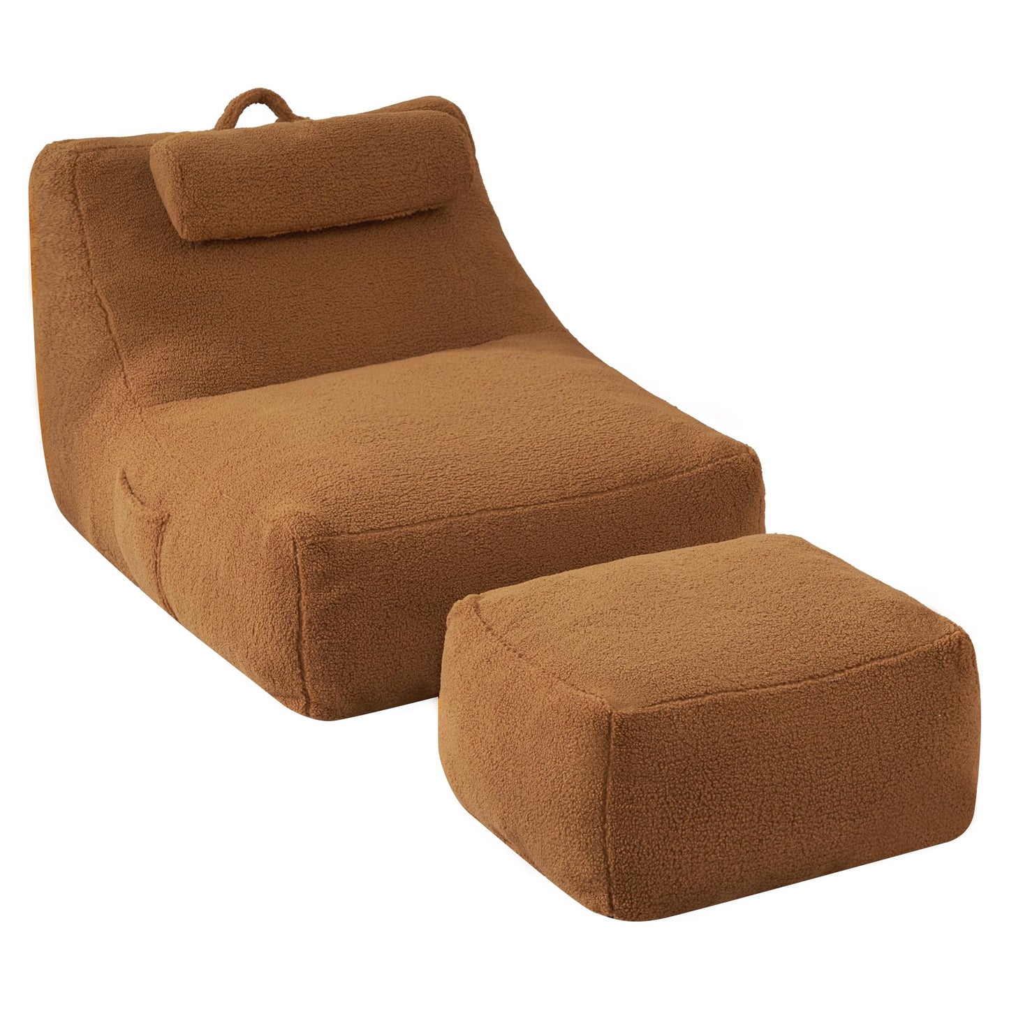 HABUTWAY Giant Bean Bag Chairs for Adults with Ottoman&Storage Pocket, Big BeanBag Chair Large Bean Bag Couch with Memory Foam Filled, Soft Faux Fur Bean Bag Sofa for Living Room(TEDDYBROWN)