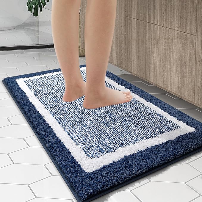 OLANLY Bathroom Rugs 59x20, Extra Soft and Absorbent Microfiber Bath Mat, Non-Slip, Machine Washable, Quick Dry Shaggy Bath Carpet, Suitable for Bathroom Floor, Tub, Shower (Runner, Navy)