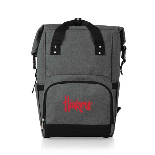 PICNIC TIME NCAA Nebraska Cornhuskers OTG Roll-Top Cooler Backpack, Hiking Backpack Cooler, Soft Cooler Bag, (Heathered Gray)