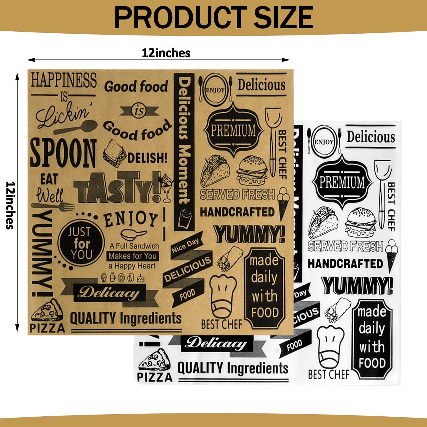 100 PCS Deli Paper Sheets 12x12 Inch, Unbleached Wax Paper Sheets for Food, Grease Resistant Sandwich Wrapping Papers for Cookies, Burger, Kitchen Cooking and BBQ