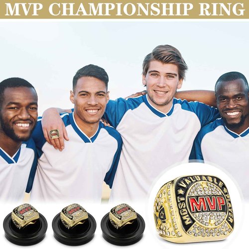 Loetere MVP Ring Most Valuable Player Ring Ball Games MVP Rings Sport Championship Trophy Ring with Display Neck Chain for Winner Tournament League Team Award Gift(Gold,12 Pcs)