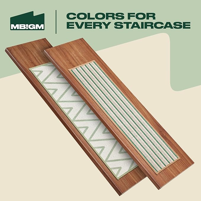 MBIGM 8" X 30" (15 in Pack) Non-Slip Carpet Stair Treads Non-Skid Safety Rug Slip Resistant Indoor Runner for Kids Elders & Pets with Reusable Adhesive - Ripple Green