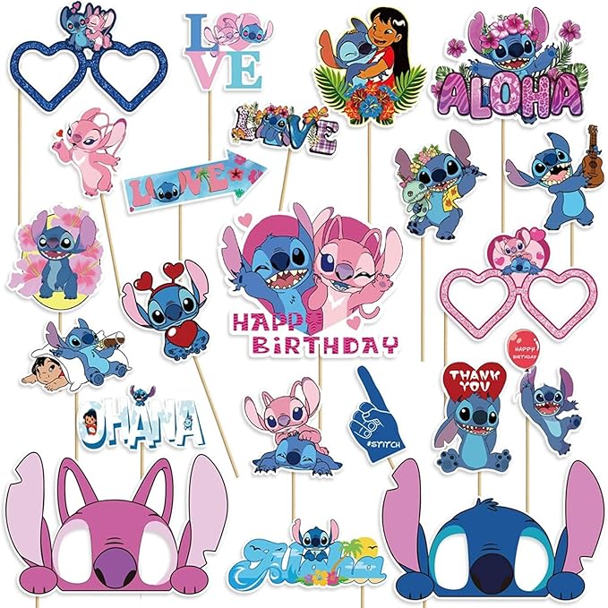 22 Pcs Party Decorations, Cute Photo Booth Props, Cartoon Party Supplies for Girls and Boys, Birthday Party Celebration De...