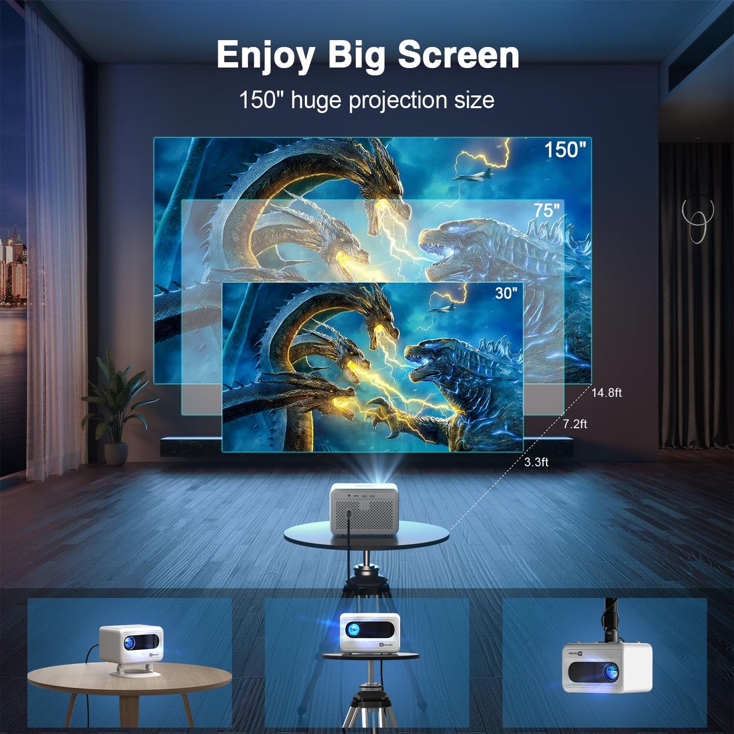 [Electric Focus] Himovies Projector, Mini Projector with WiFi and Bluetooth, ±50° Vertical Keystone Portable Projector with Stand, FHD 1080P Movie Projector for Smartphone/TV Stick/HDMI/USB