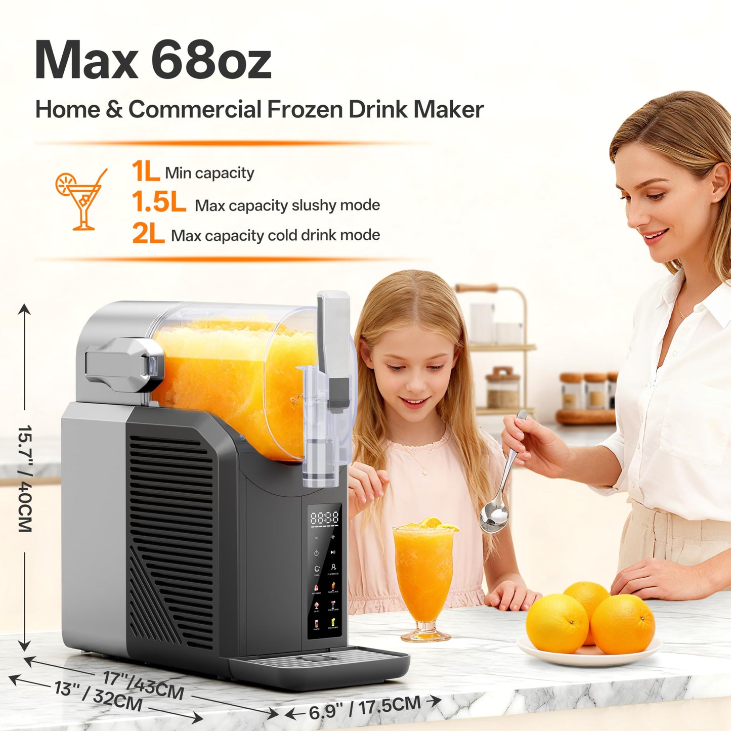 ZABINS Slushie Machine, 2L/68oz Frozen Drink Maker & Margarita Machine with 6 Presets and LED Display, No Ice Needed, Slushy Machine for Home & Party