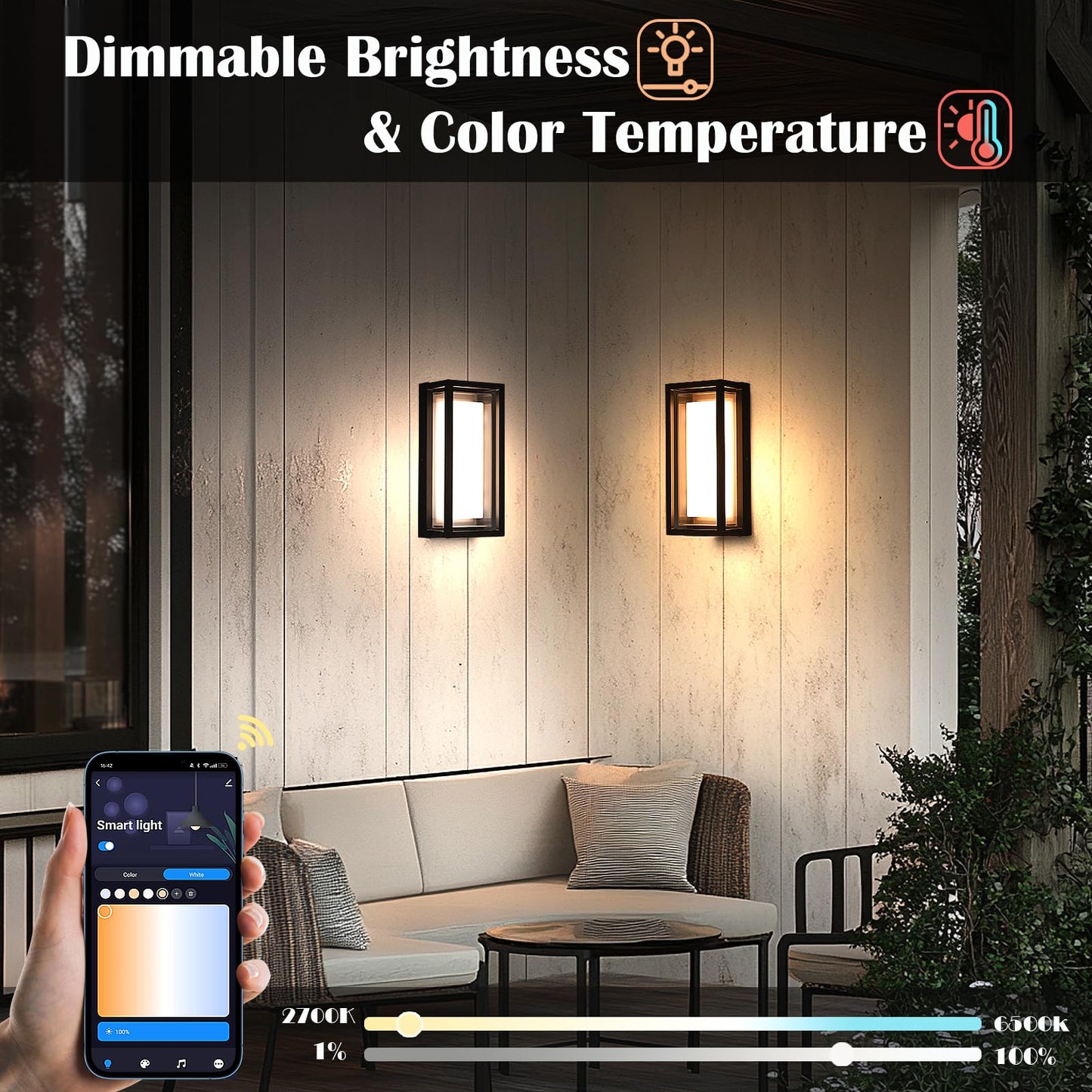 iYogaled LED Outdoor Wall Light Color Changing, 14 Inch Modern RGBCW Wall Sconce, 22W 1800LM Exterior Light Fixture, Smart Porch Lights Tuya App Control, ETL Certified