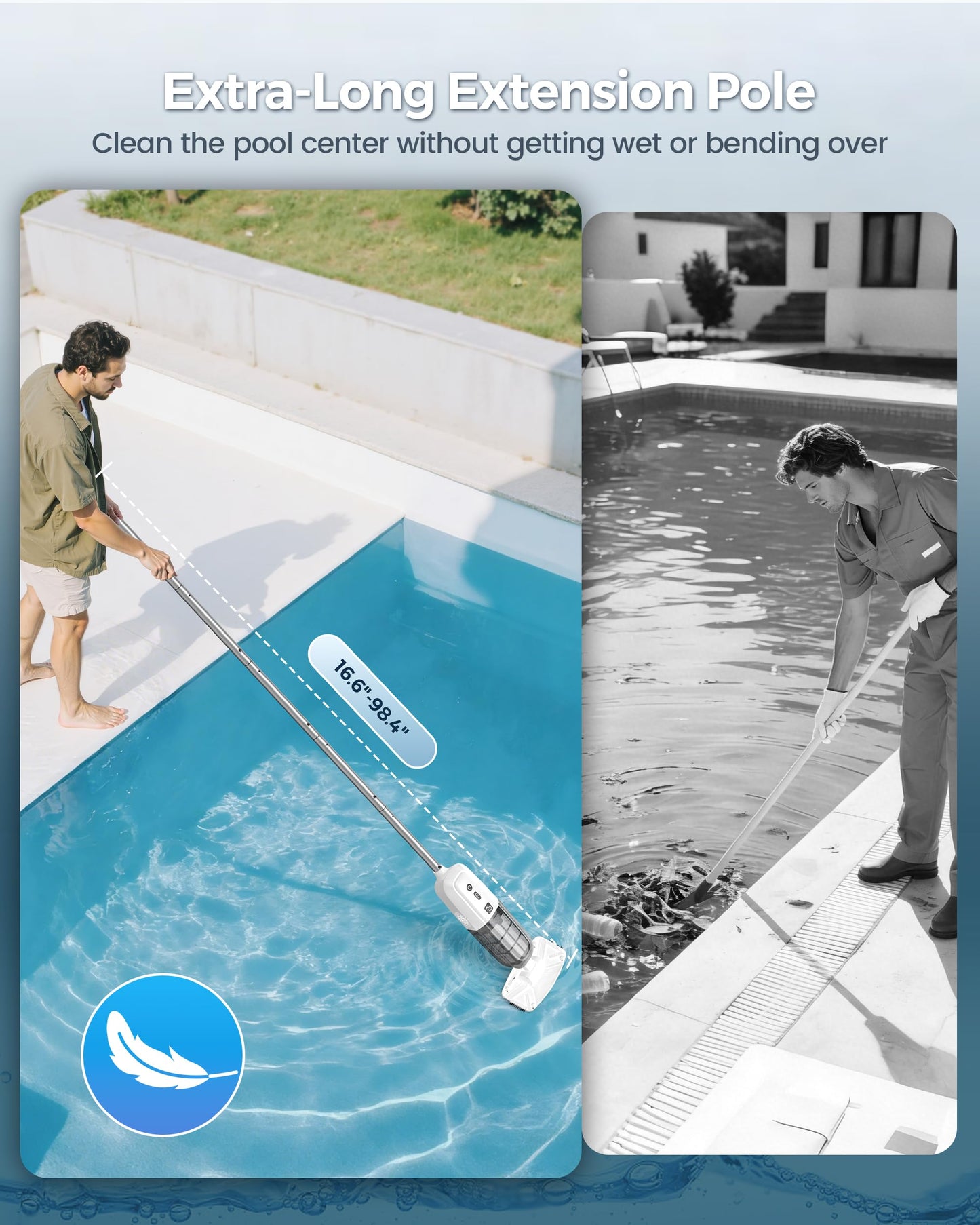 K1 Handheld Pool Vacuum,Pool Vacuum for Above Ground Pool,Rechargeable Pool Cleaner with Extention Pole,16.8GPM,70 Mins Runtime,Above Ground Pool Vacuum for Inground Pools, Spas, Hot Tubs,White