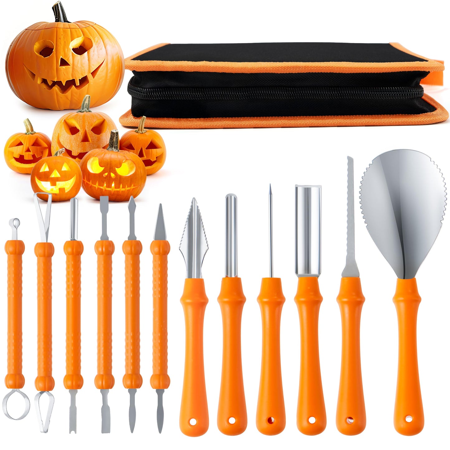 JOYIN 12 Pcs Halloween Pumpkin Carving Kit Tools, Professional Carving Set with Handbag, 12 Stainless Steel Double-sided Sculpting Tool for Kids DIY Jack-o-Lantern Party Decor Family Craft Supplies