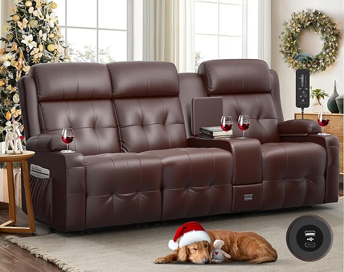 Aotolo Recliner Sofa, Massage Reclining Sofa 3 Seater Sets Heavy Weight Capacity, RV Loveseat Couch Clearance with Console, USB, Type C Port, Storage, Cup Holders, Wall Hugger Chair for Living Room