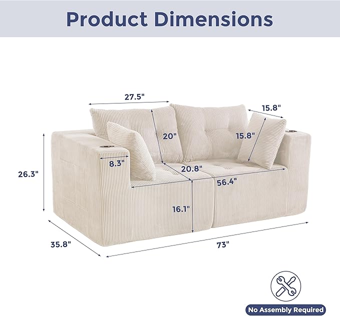 MAXYOYO Modular Sectional Sofa Couch, Loveseat Boneless Cloud Couch for Living Room, Sofa in A Box, Upholstered Cozy Chair with Tufted Craft, No Assembly Required, Beige