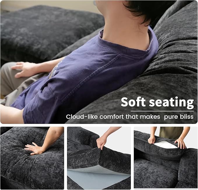 Cloud Couch Modular Sectional Sofa,100.5" U Shaped Couch, Oversized Convertible Wide Seater,3 Seater with 2 Ottomans for Living Room Set, Covers Washable&,Black