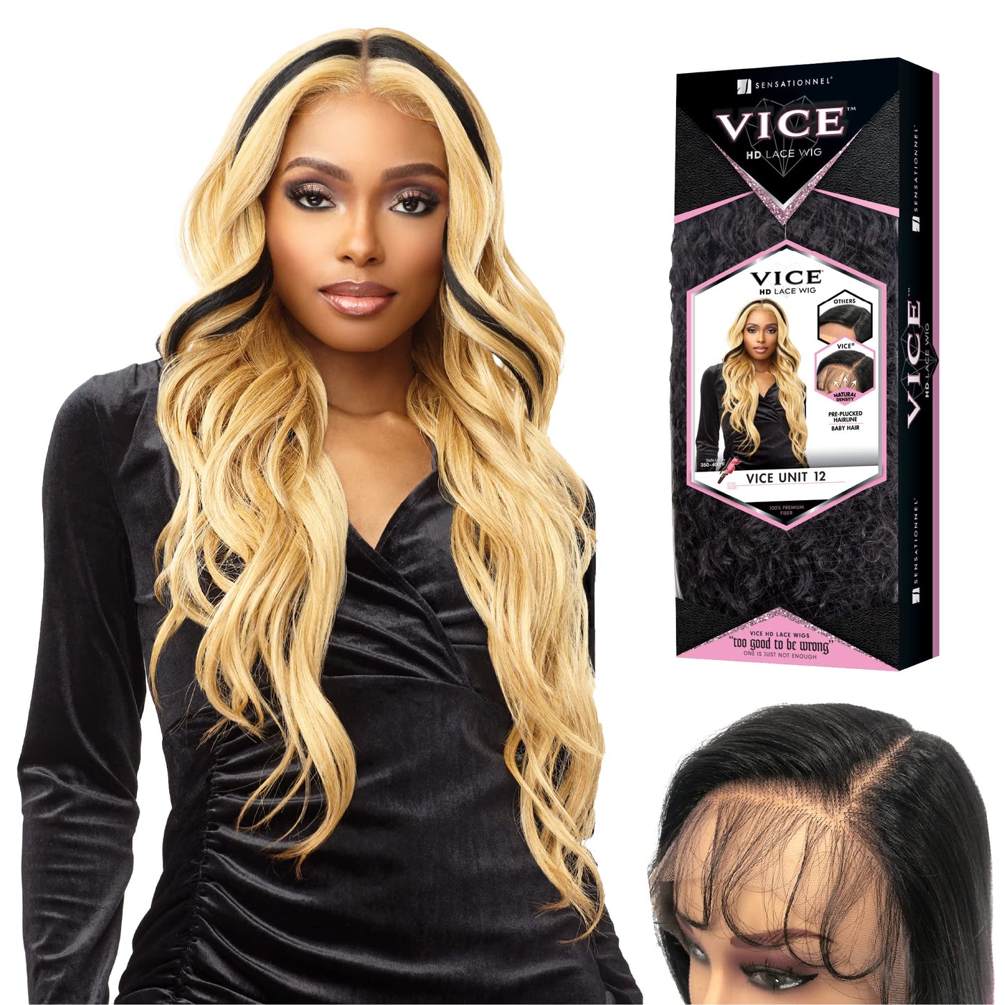 Sensationnel Vice Lace Front Wigs - Unit 12 5 Inch Deep Part Synthetic Preplucked Hairline (HB1/PINK)