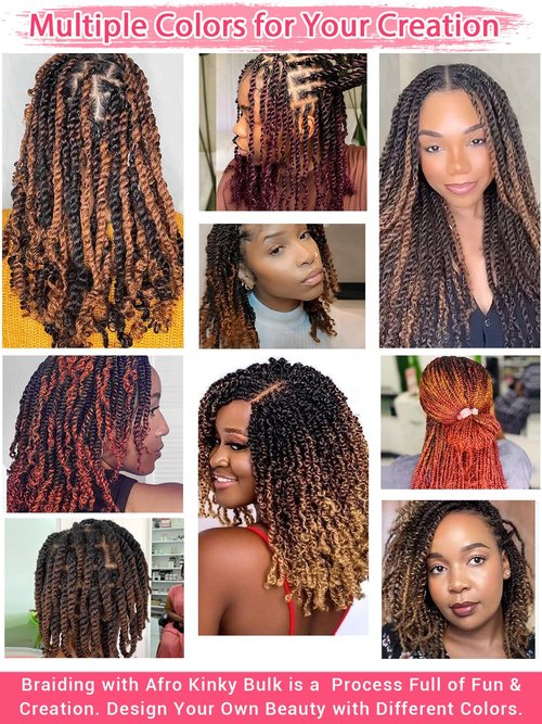 REBECCA FASHION Afro Kinky Bulk Human Hair 50g/Pack Braiding Hair for Dreadlock Extensions, Loc Repair, Afro Kinky Curly Human Hair Bulk for Twist 20 Inch Natural Black Color