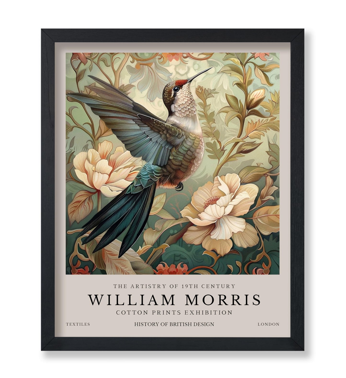 Monem Art William Morris Poster - Hummingbird Print - Bird Art - Botanical Art - Flower Art - Exhibition Art - Animal Art - Floral Art - Aesthetic Office or Bedroom Decor - 8x10 UNFRAMED Wall Art