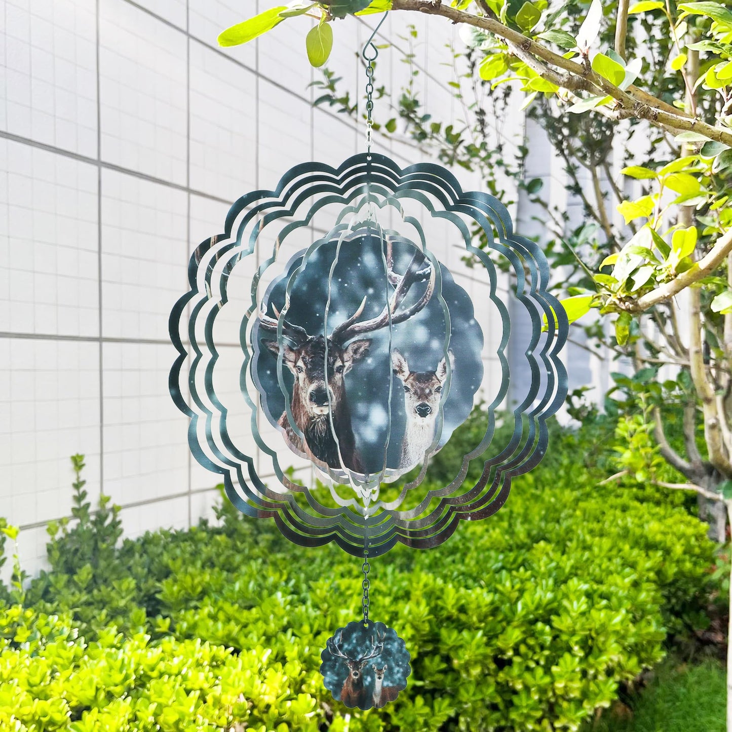 J-Fly 3D Deer Wind Spinner Outdoor 12 Inch, Wind Chimes for Outside,Memorial Wind Chimes,Garden,Lawn Ornaments,Sun Catchers Indoor Window,Pinwheels for Yard and Garden,Wind Spinner for Mother Gift.