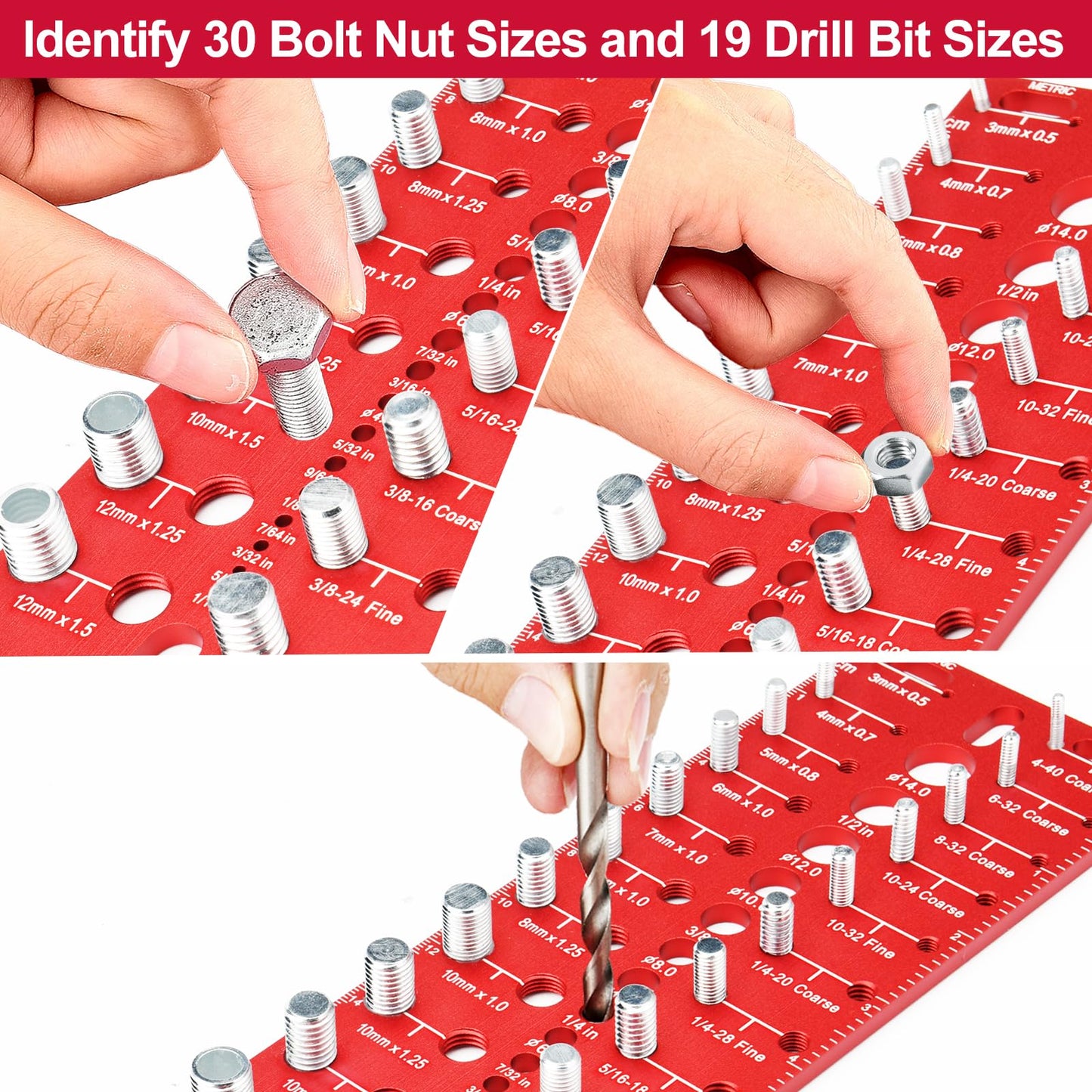 Manalete Thread Checker, 49 Nut and Bolt Thread Checker, Screw Size and Thread Identifier Gauge with 15 Standard & 15 Metric &19 Drill Bit Gauges, Bolt Size Finder for Quickly Identify Thread Sizes