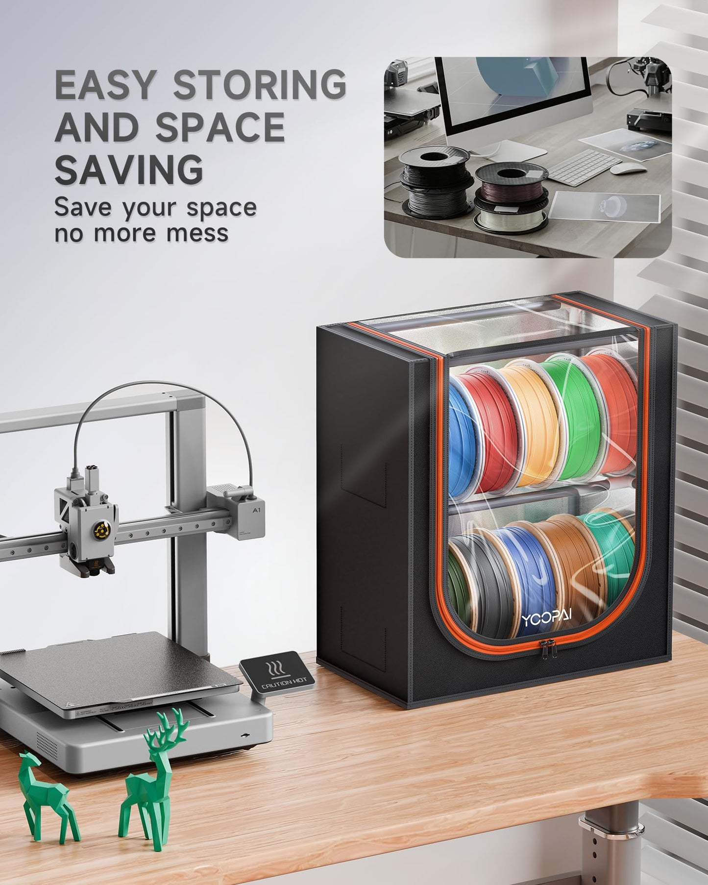 YOOPAI 3D Printer Filament Storage Box with Desiccants - 2 Tiers Metal Filament Storage Rack with Cloth Cover,Holds Up to 12 Rolls of Filaments - 3D Filament Holder for Home, Office Workshop, Studio