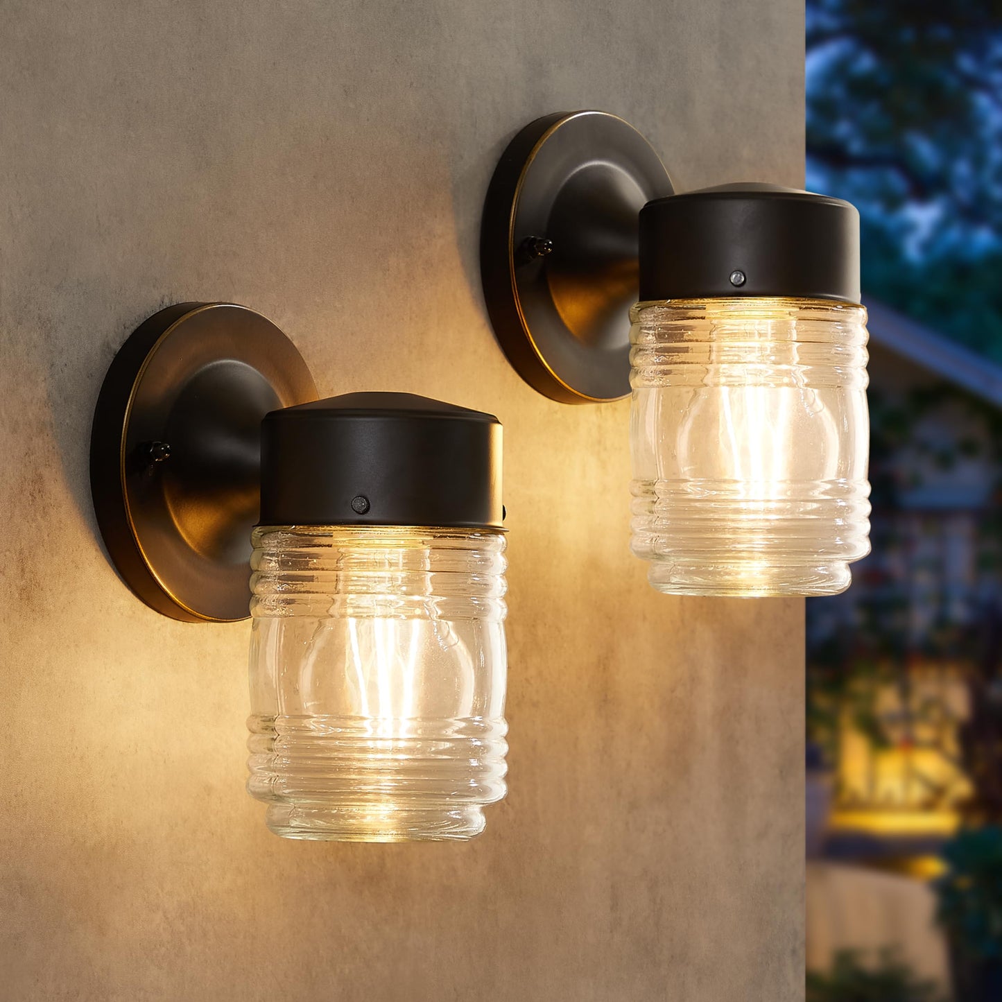 EJIAXIN 2 Pack Outdoor Wall Lantern, Exterior Waterproof Wall Sconce Light Fixtures, Black Front Door Lighting with Clear Glass Shade, Anti-Rust E26 Socket Porch Lights for Entryway
