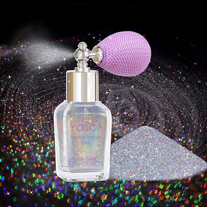 Yosca Body Glitter Spray, 30ML Loose Laser Body Shimmer Powder Holographic Hair Spray Silver Glitter Sparkle Highlighter M...