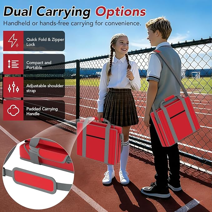 janiry Stadium Seats with Back Support 2PACKS Adjustable Bleacher Chairs with Back and Cushion Bleacher Seat with Cup Holder, Carry Handle & Shoulder Strap for Outdoor Sports Events, Picnics, Beaches