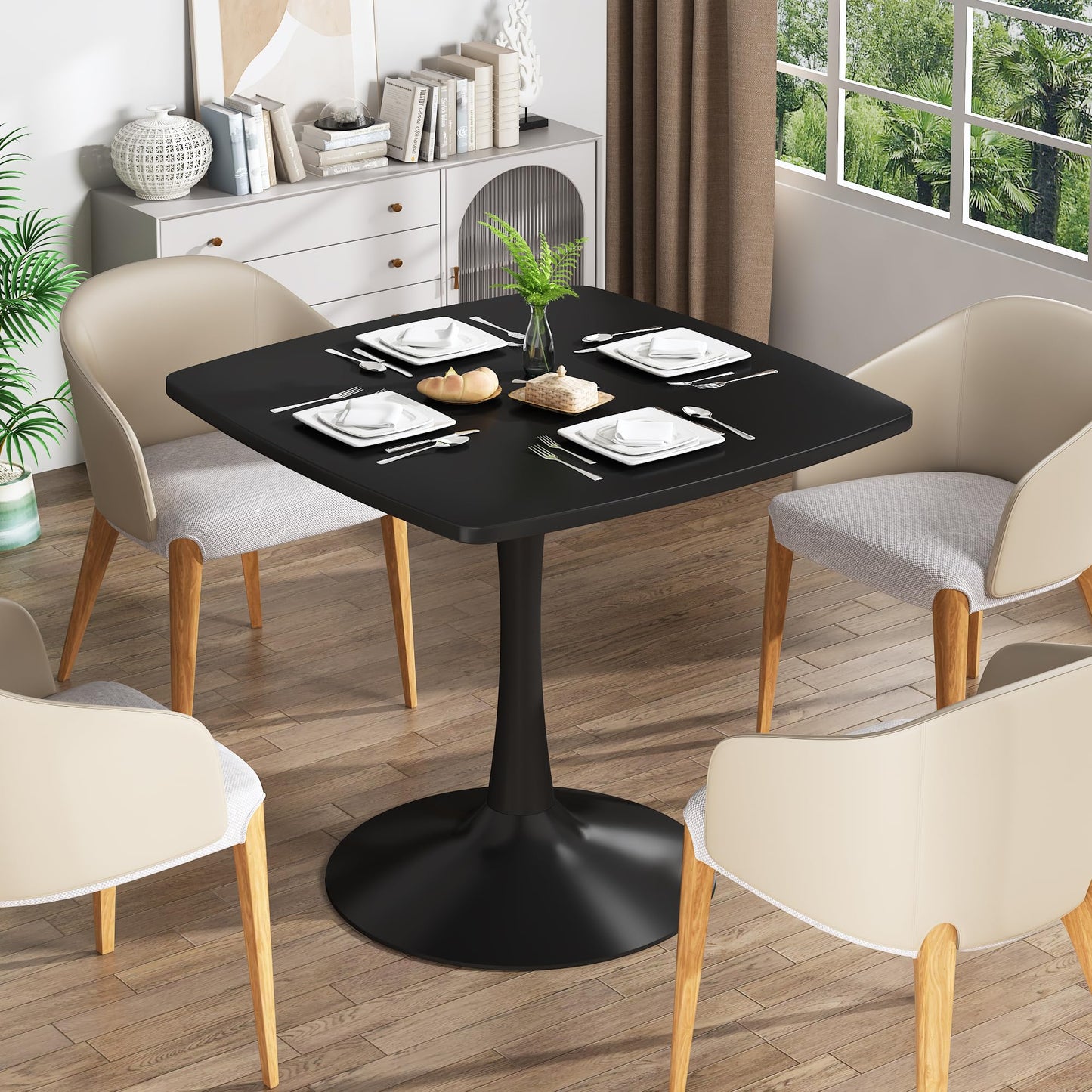 DKLGG Square Dining Table for 2-4 Person, 32 Inches Kitchen Table Tulip Dining Table MDF and Metal Legs for Kitchen & Dining Room Table, Black