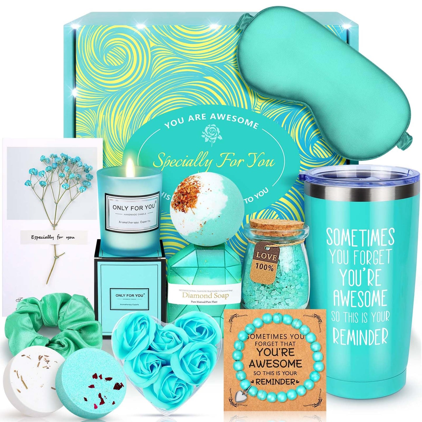 Birthday Gifts for Women, 15PCS Self Care Package Get Well Soon Gifts, Ocean Relaxing Self Care Gifts Basket, Unique Gift idea for Her, Mom, Sister, Wife, Best Friend, Mother's Day, w/ Tumbler