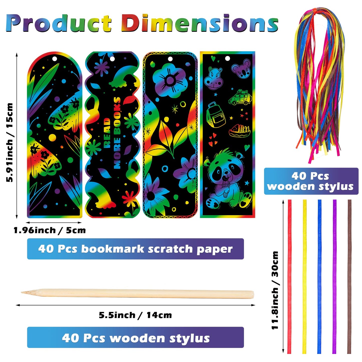 GOMANCHE 40 Sets Scratch Art for Kids, 4 Styles Magic Rainbow Bookmarks Craft Kit, Scratch Paper Art Sets for Students Party Bag Fillers
