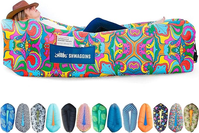 Chillbo Shwaggins Inflatable Couch – No-Pump Setup, Ripstop Polyester, Stability Pegs, Fun Prints, Portable Air Lounger fo...