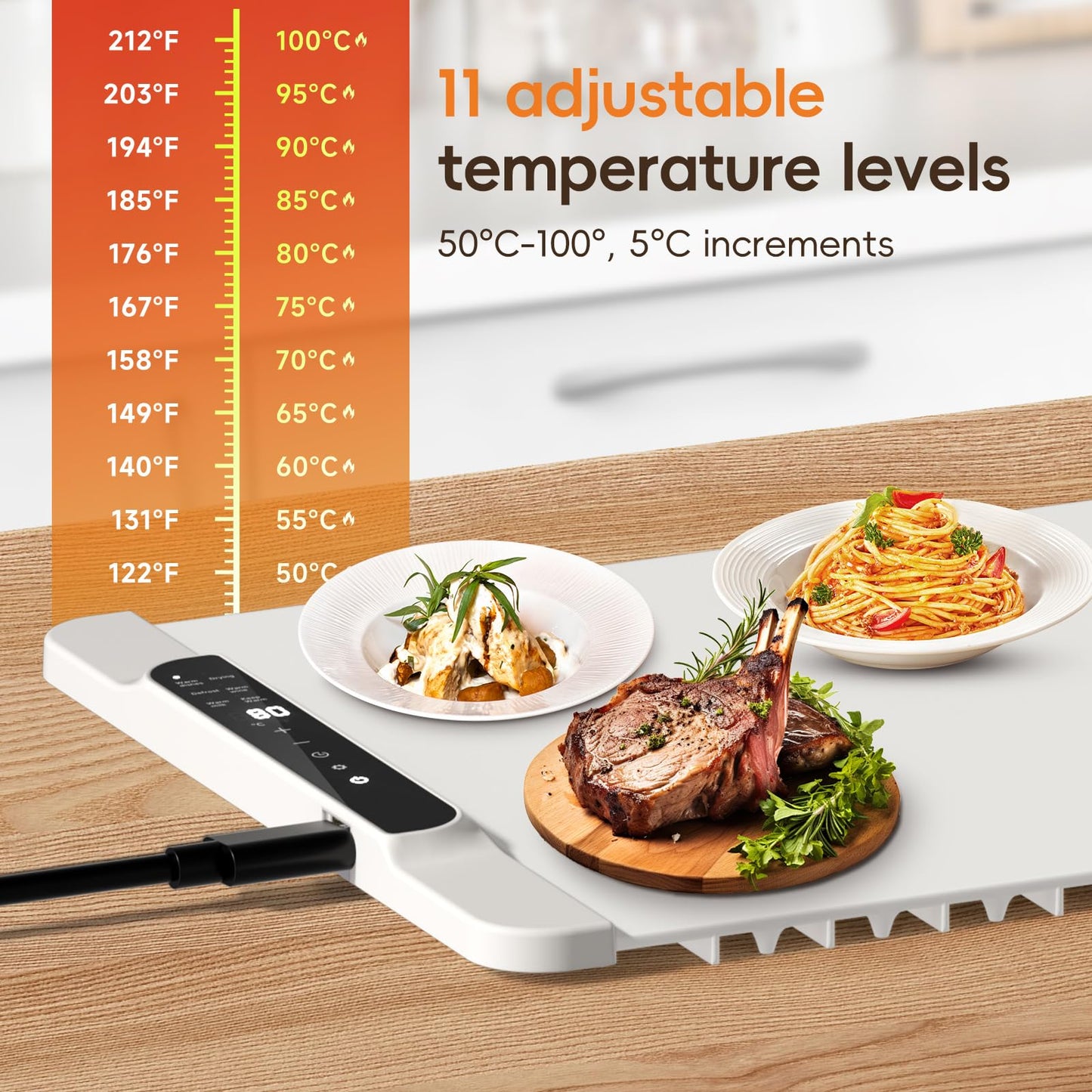 Dcorn Food Warming Mat, 26'' x 15'' Electric Silicone Warming Tray with 11-Temp Control & Timer, Child Lock, Portable Food Warmer Mat for Buffets, Parties & Gatherings