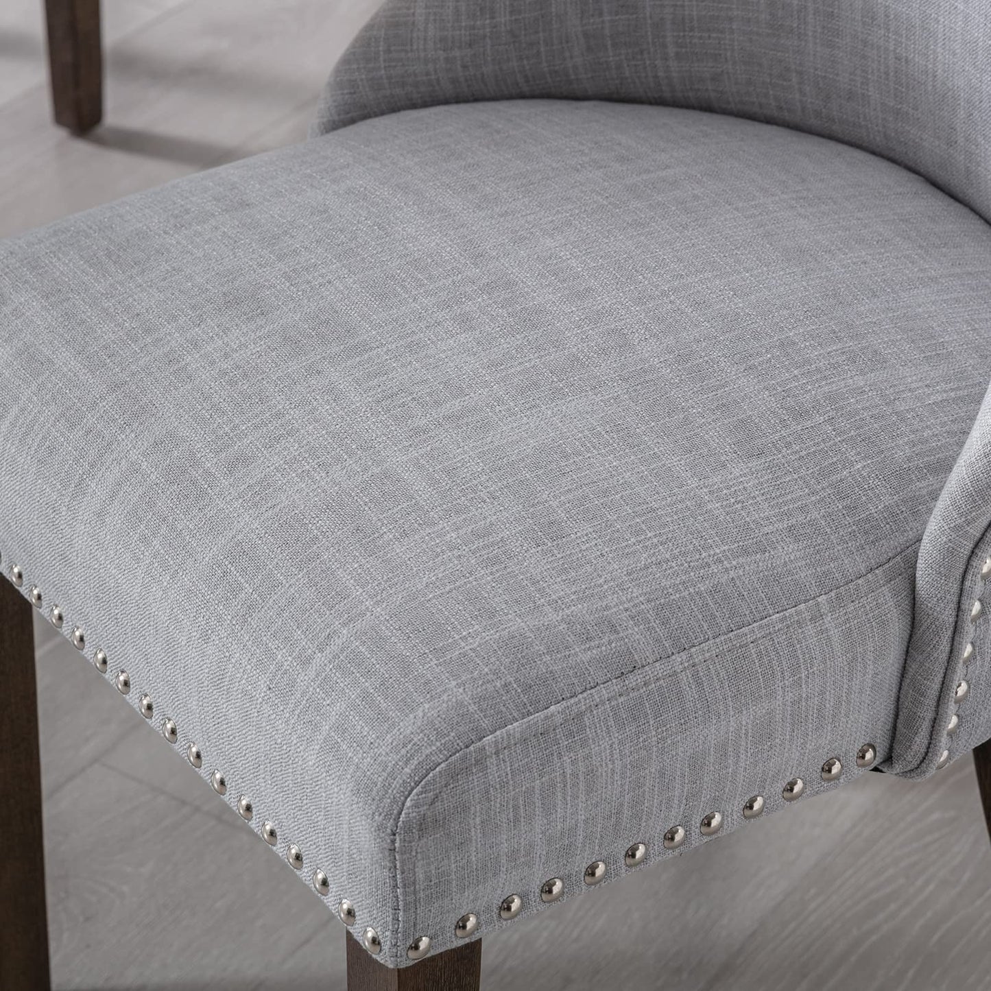 LZAREAL Linen Dining Chairs Set of 2 Upholstered Accent Chair with Nailhead Trim & Solid Wood Legs, Mid Century Modern Side Chair for Kitchen/Dining/Living/Bedroom, Linen Grey