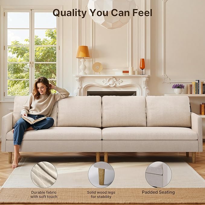 Gizoon 4-Seat Sectional Couch, Convertible Sofa Bed, 79.1'' L-Shape Sofa Bed, with Comfortable Fabric, Deeper Seat, Comfy Seat Cushion, for Living Room, Apartments, Office, Beige