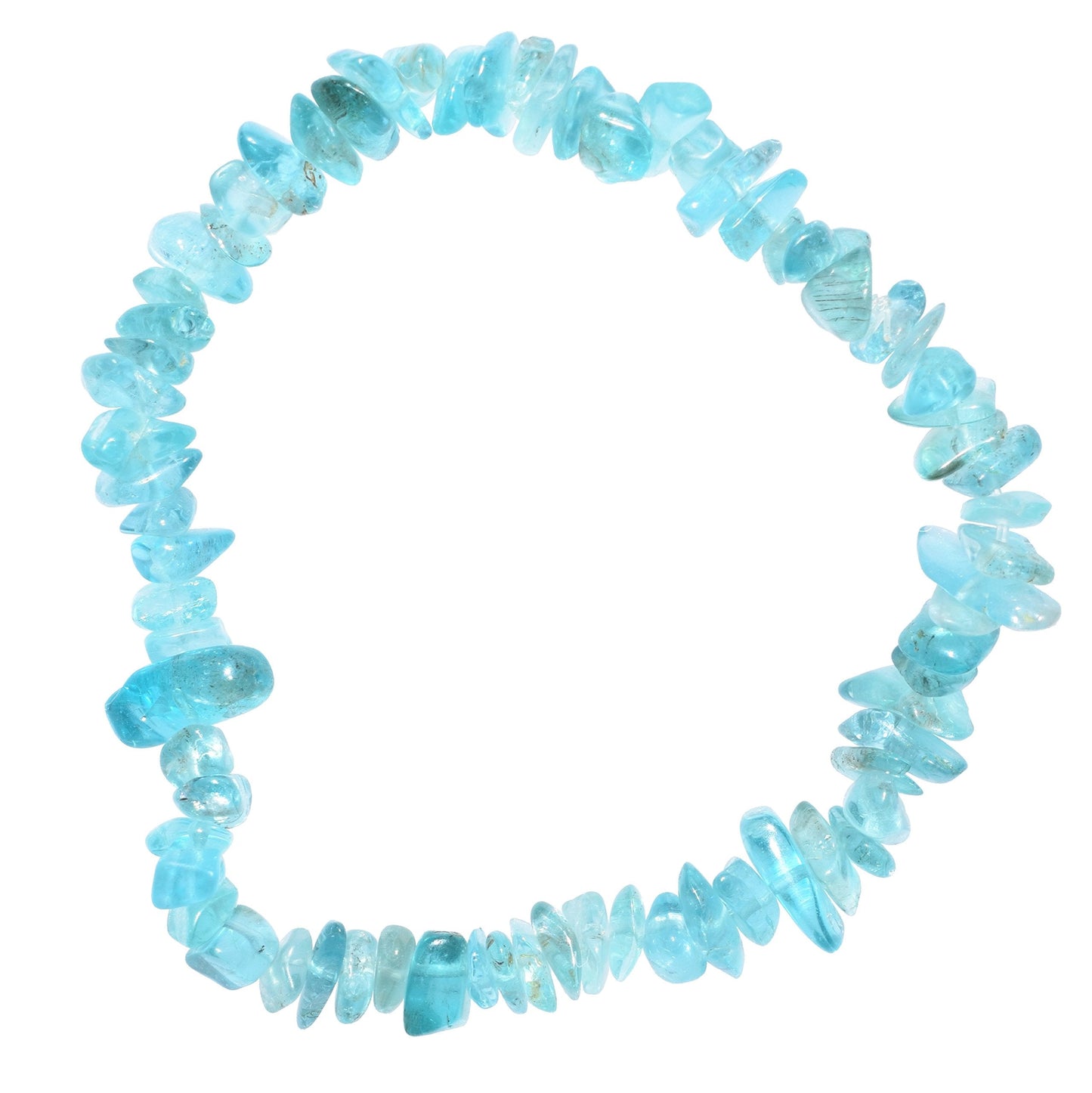 Zenergy Gems [1 CHARGED 7 Blue Apatite Crystal Chip Bracelet Tumble Polished Stretchy + Selenite Charging Crystal Included (STIM