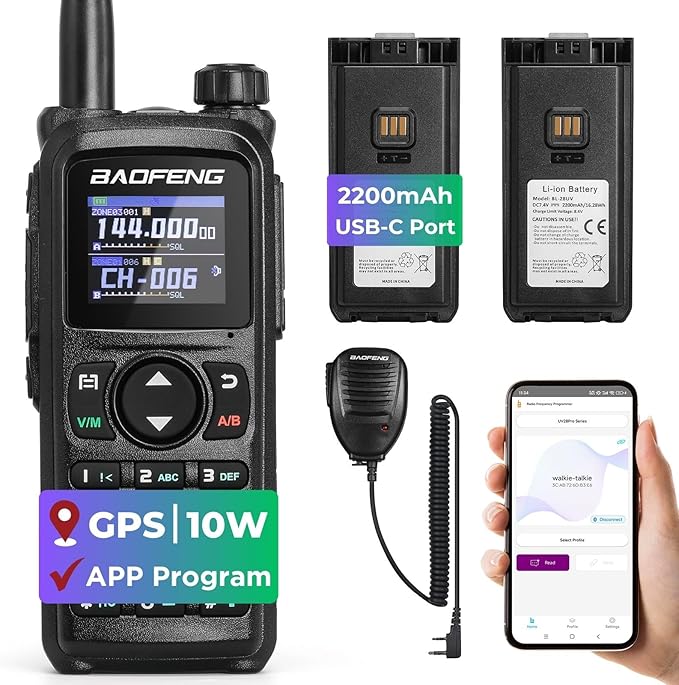 BAOFENG UV-28 Plus Ham Radio Handheld with GPS & APP Programming, 10W Long Range Dual Band Two Way Radio, FM Aviation NOAA...