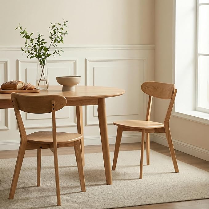 Bamskov 100% Solid Oak Wood Dining Chairs Set of 2 - Mid Century Modern Dining Chairs for Dining Room, Kitchen, and Living Room (Natural)