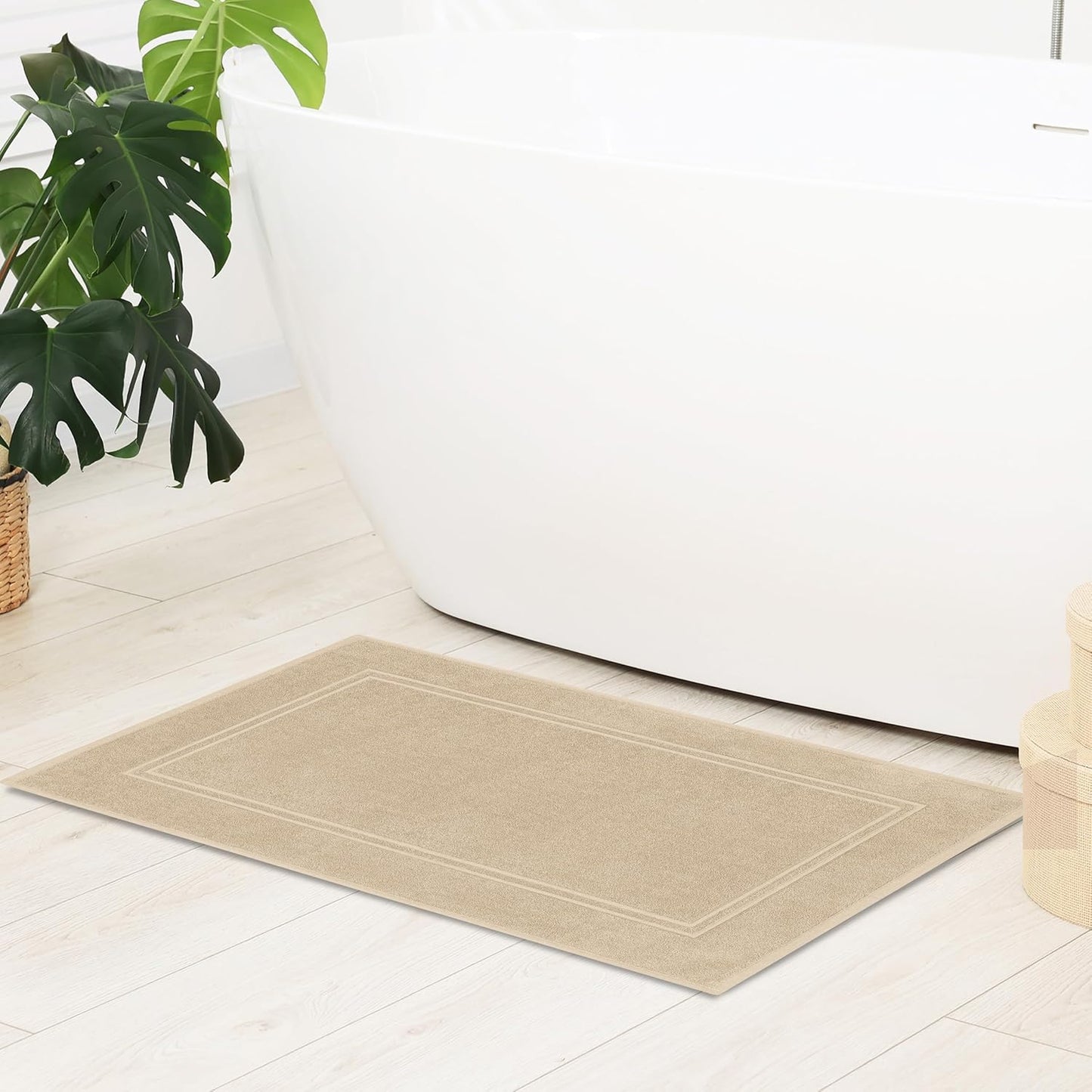 Tens Towels Pack of 2 Bath Mats 100% Cotton, 20 x 32 Inches, Super Absorbent, Hotel Quality Premium Floor Towels, Luxurious, Soft & Quick Dry, Not a Bathroom Rug, Beige