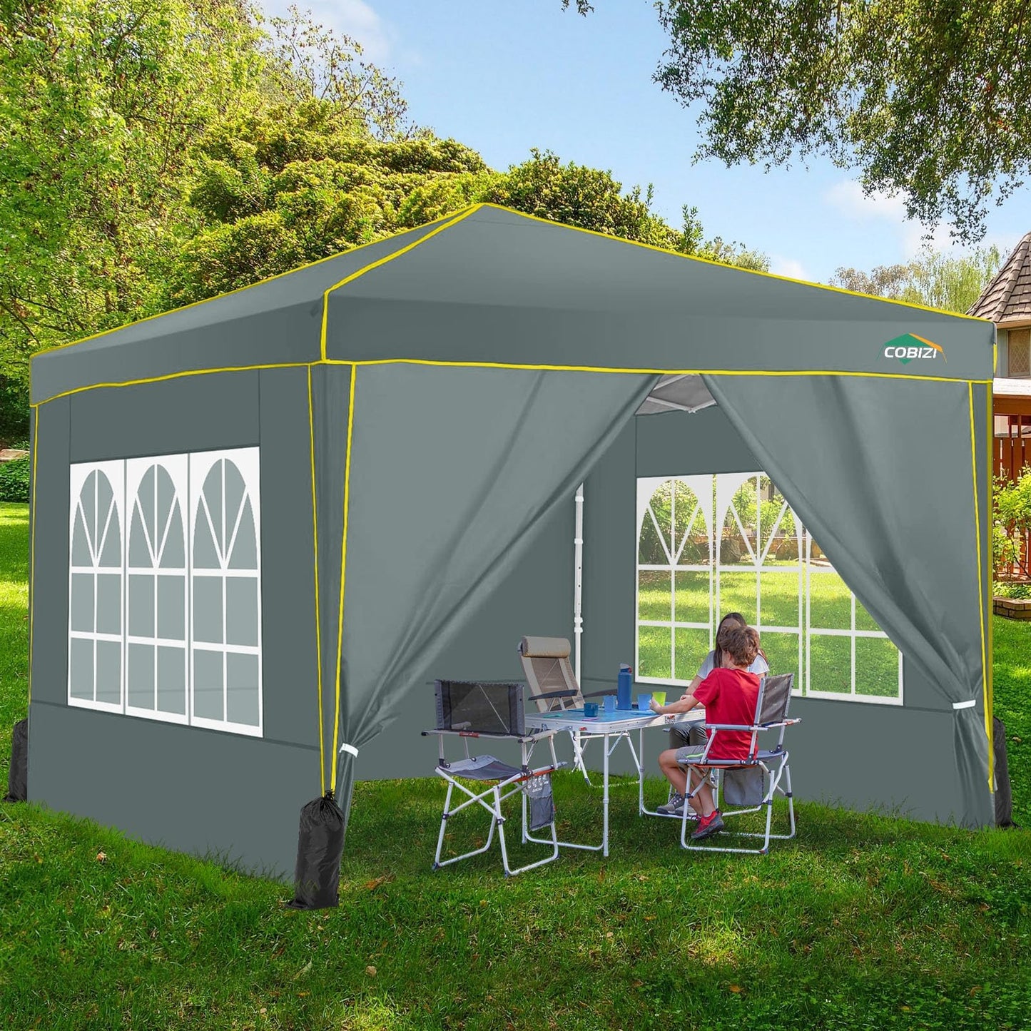 COBIZI 10x10 Pop Up Canopy with 4 Sidewalls,10x10 Canopy Tent Frame Upgraded with 3 Adjustable Heights,Waterproof UV50+ Outdoor Party Commercial Ez Up Gazebos with Carry Bag(10 x 10 ft Gray)