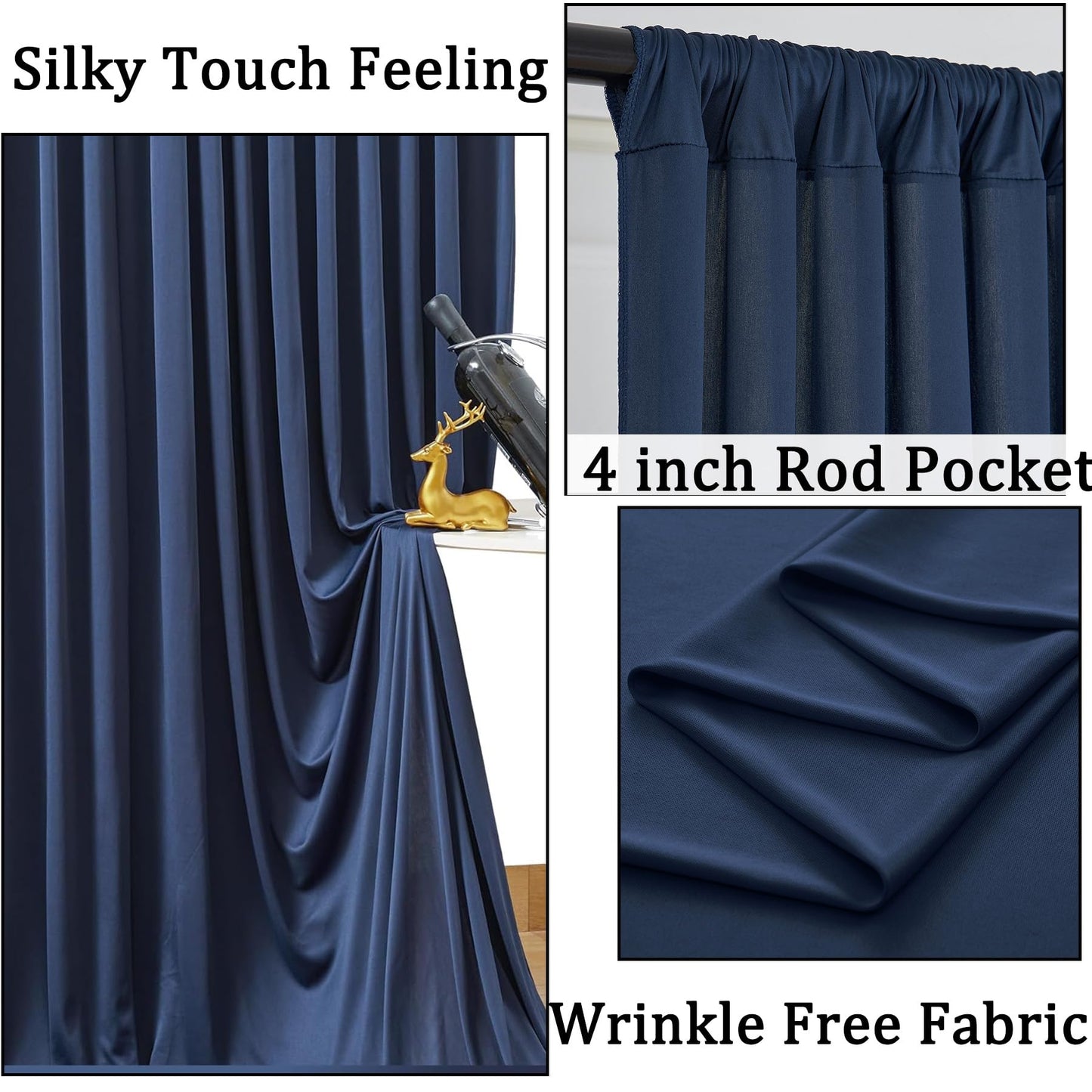 40ftx10ft Wrinkle Free Navy Blue Backdrop Curtains for Parties, Thick Polyester Backdrop Drapse 8 Panels 5x10ft for Weddings Birthday Photography Background Curtains
