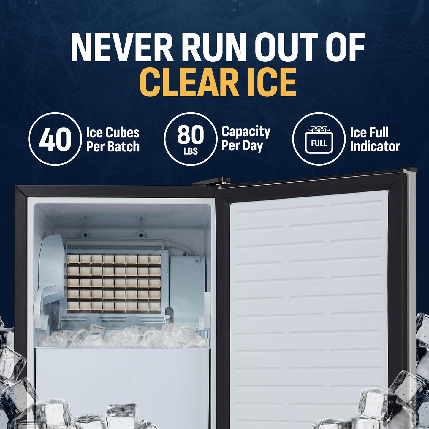 Newair 15" Commercial Nugget Ice Maker | Freestanding or Built-in Under Counter Ice Maker with 80 lbs/Day Production | for Home Bar, Kitchen & Restaurant Use | Stainless Steel