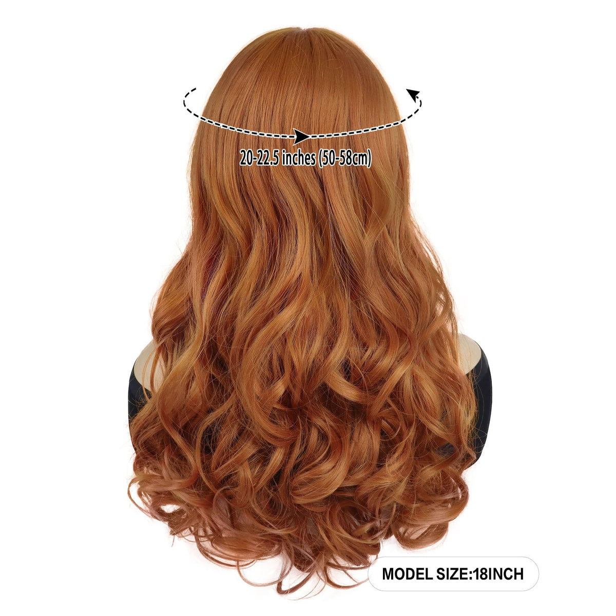 GNIMEGIL 18 inch Charming Long Wavy Ginger Synthetic Curly Wigs in Orange Wig with Bangs Halloween Costume Cosplay Wigs for Wome