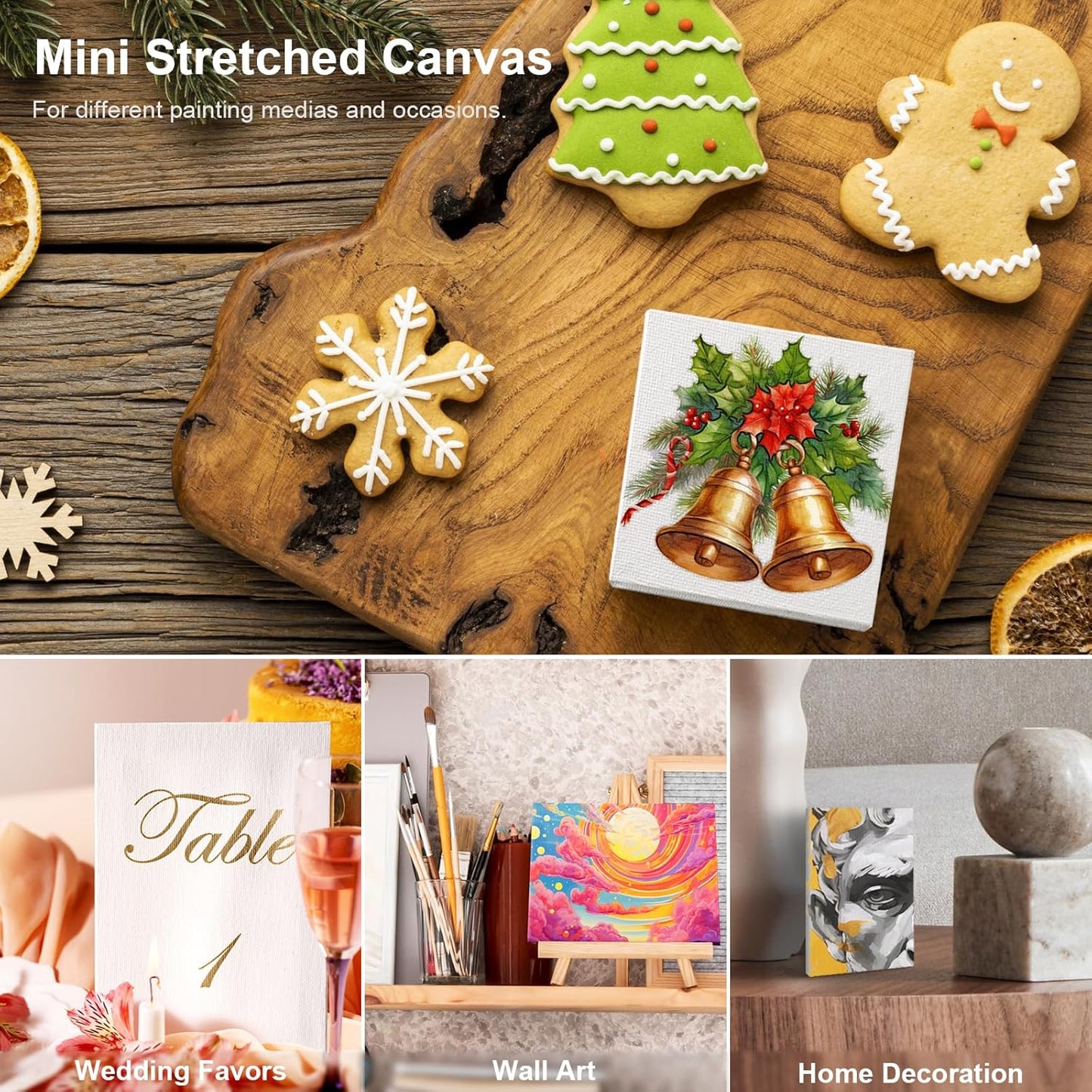 AUREUO Mini Stretched Canvas - 3x5 Inch/24 Pack - 2/5 Inch Profile Small Square Canvas - Gift Set Bulk Pack Canvases for Acrylic Painting & Craft