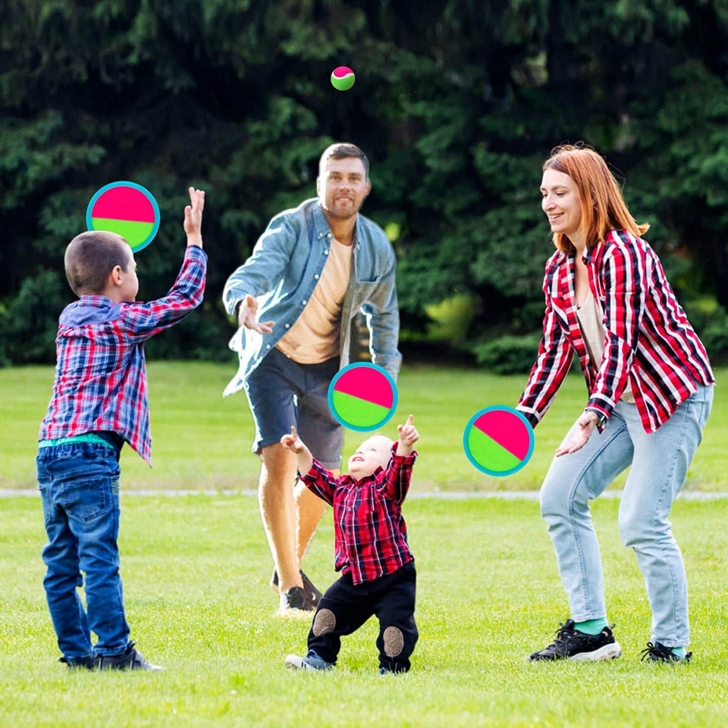Outdoor Games for Kids - Outside Toys for Kids Ages 4-8, Toss and Catch Ball Set, with 4 Paddles 3 Balls, and 1 Storage Bag, Yard Games Boys Girls Birthday Gifts New Year Gifts- 4 Blue