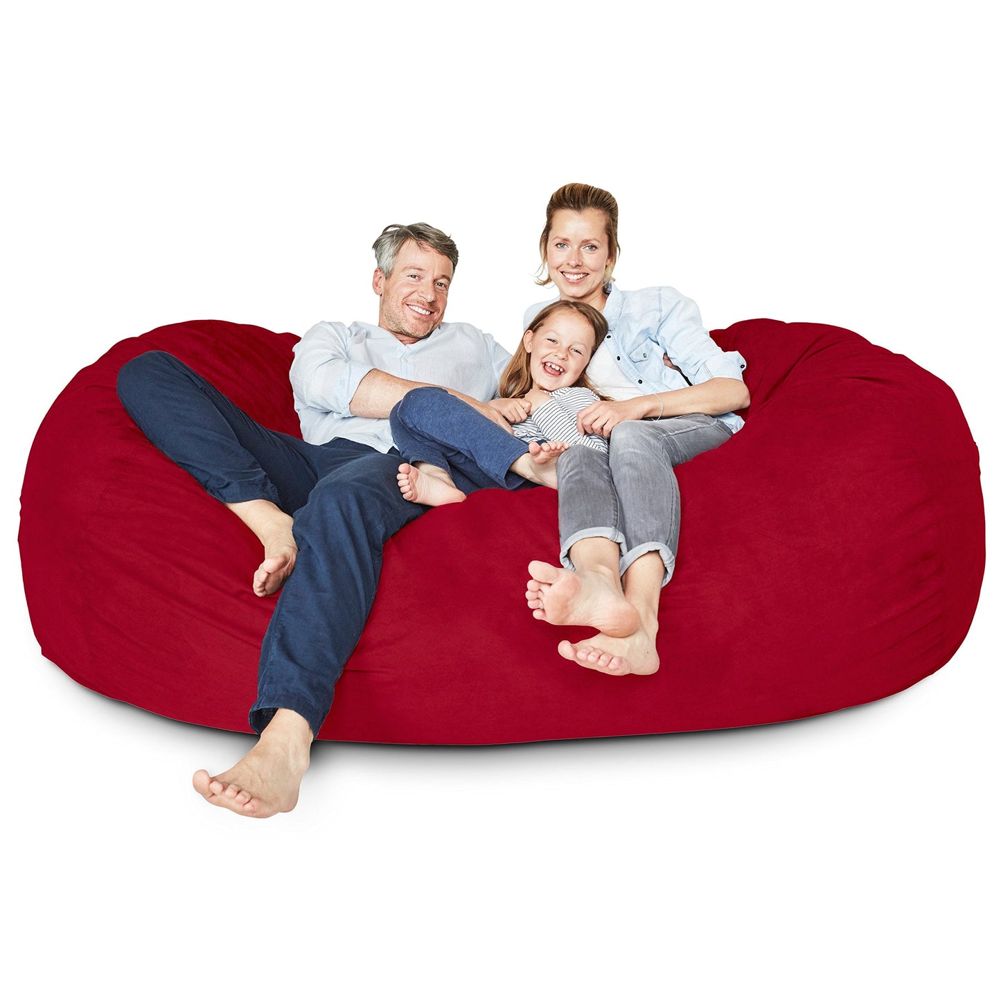 Lumaland Luxurious Giant 7ft Bean Bag Chair with Microsuede Cover - Ultra Soft, Foam Filling, Washable XXL Bean Bag Sofa for Kids, Teenagers, Adults - Sack Chair for Dorm, Family Room - Red