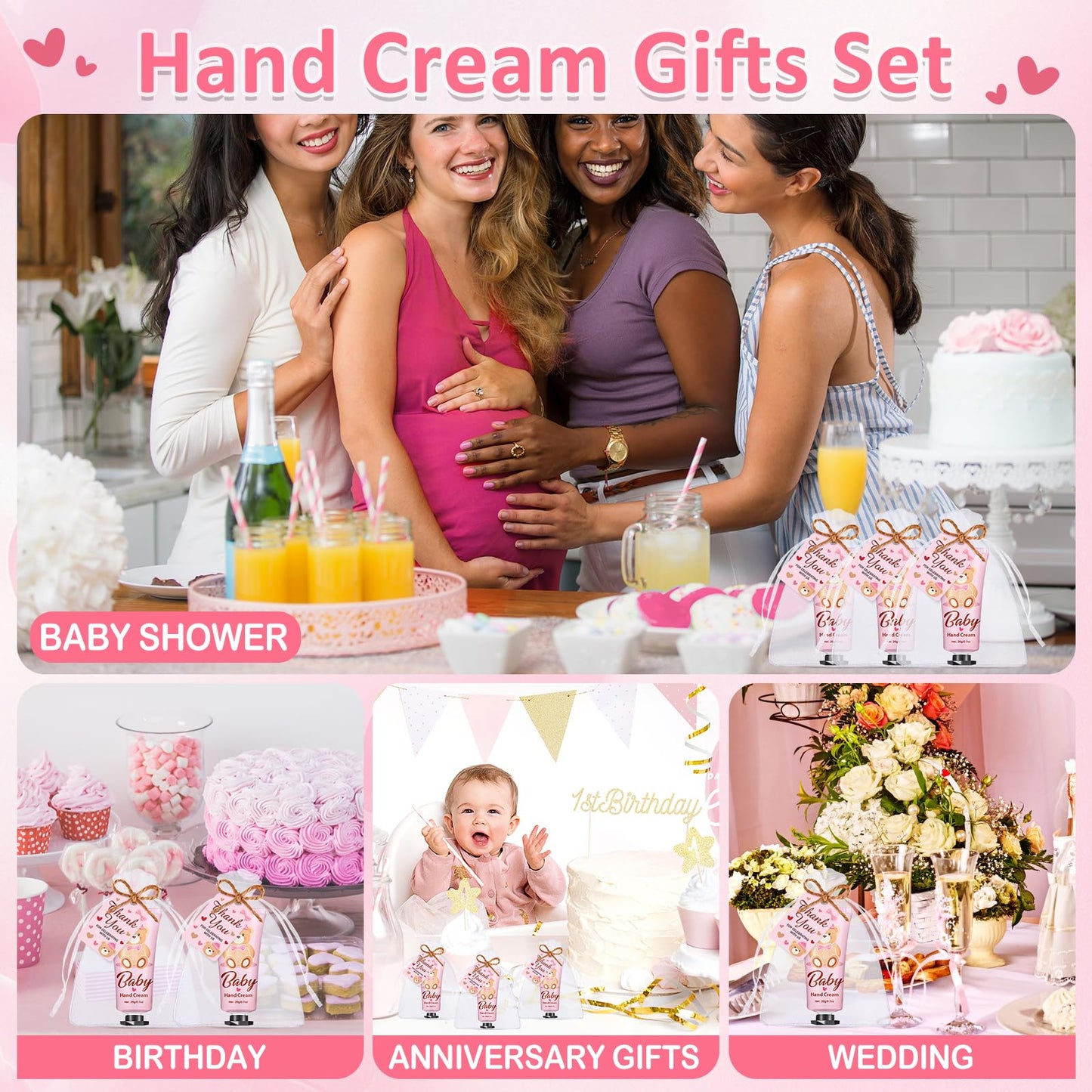 VISCOO 60 Sets Baby Shower Hand Cream, Baby Shower Party Favors Gifts for Guests Bridal Shower, Wedding Hand Cream Gifts,Thank You Gifts,Travel Size Hand Lotion Bulk for Wedding (Pink Bear)