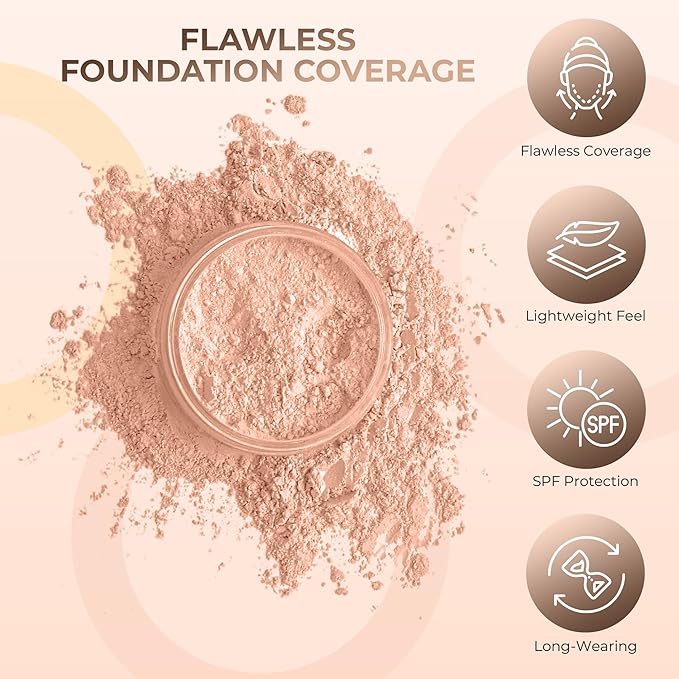FLAWLESS COMPLEXION KIT (LIGHT TAN) Full Size Mineral Makeup Set Matte Foundation Bare Face Sheer Powder Cover